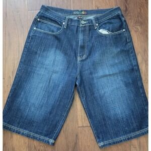 Coogi Men's Blue Bright Embroidered Logo‎ Loose Baggy Denim Shorts Sx 38x15"